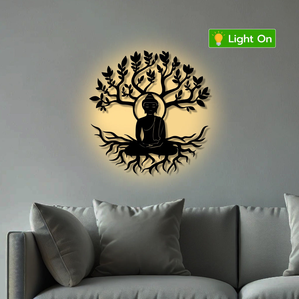 Buddha Tree Peaceful Meditation Metal Art Wall Decor