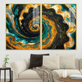 Premium Golden Crystal Circular Shape Acrylic Art Floating Wall Painting Set of 2