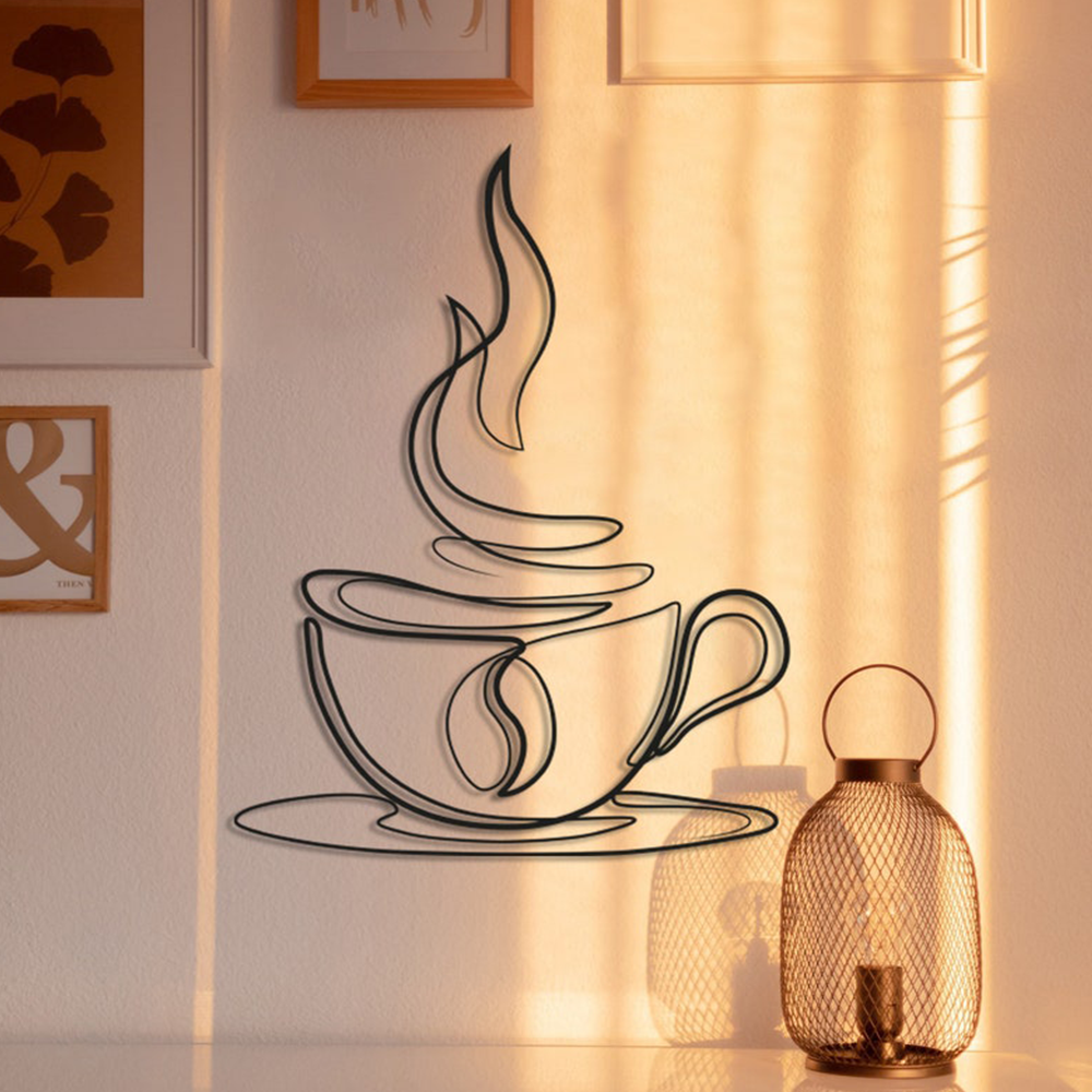 Coffee Cup Line Art Desined Metal Art Wall Decor
