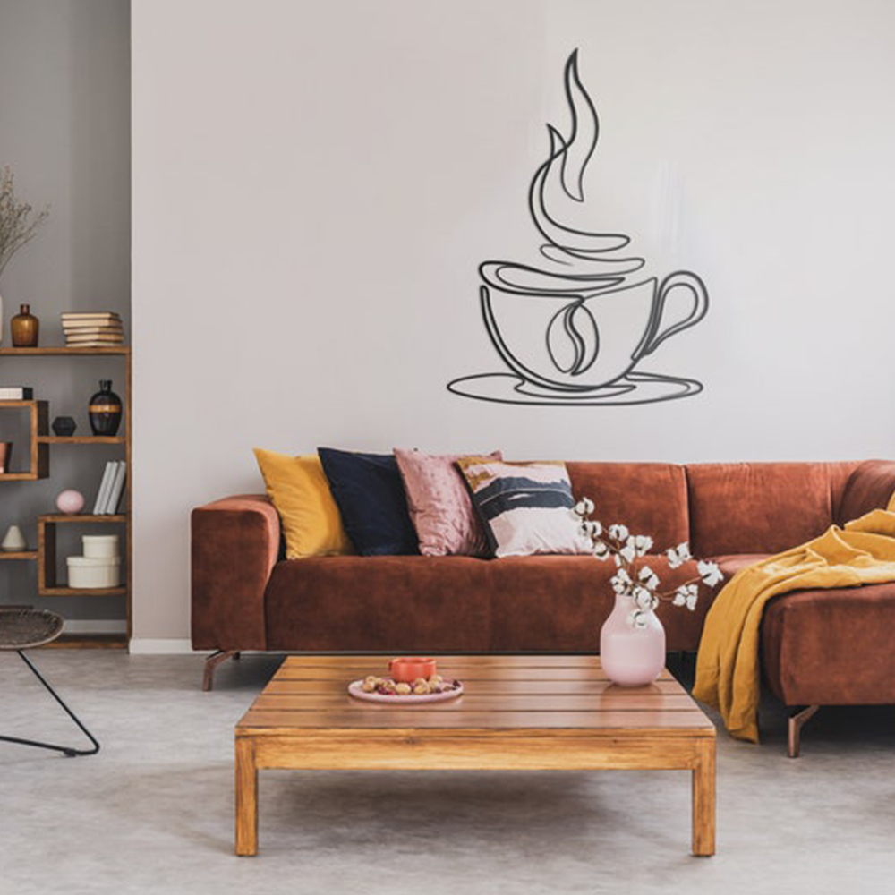 Coffee Cup Line Art Desined Metal Art Wall Decor