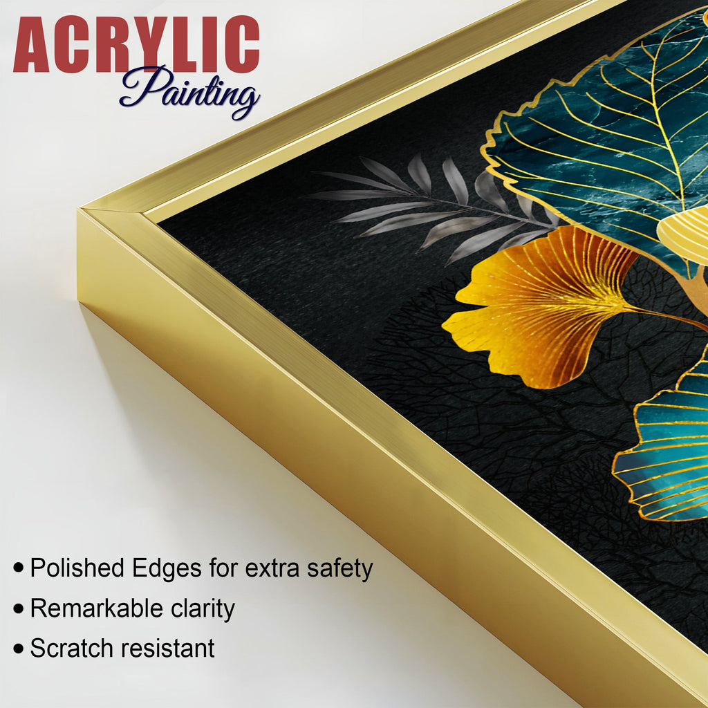 Colorful Ginkgo Leaves Acrylic Art Floating Wall Painting Set of 2