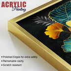 Colorful Ginkgo Leaves Acrylic Art Floating Wall Painting Set of 2
