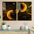 Cosmic Abstract Lunar Symphony in Space Acrylic Floating Wall Painting Set of 2