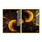 Cosmic Abstract Lunar Symphony in Space Acrylic Floating Wall Painting Set of 2