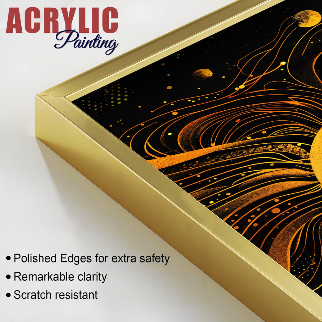 Cosmic Abstract Lunar Symphony in Space Acrylic Floating Wall Painting Set of 2