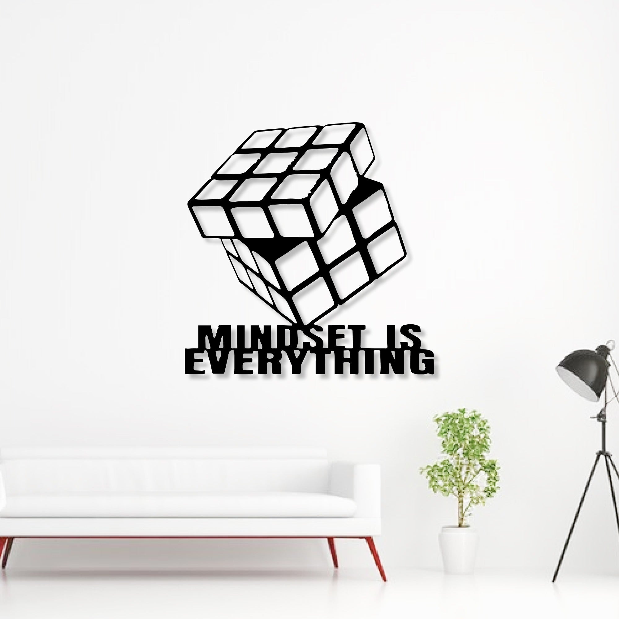 Cube Design With Mindset Text Metal Art Wall Decor