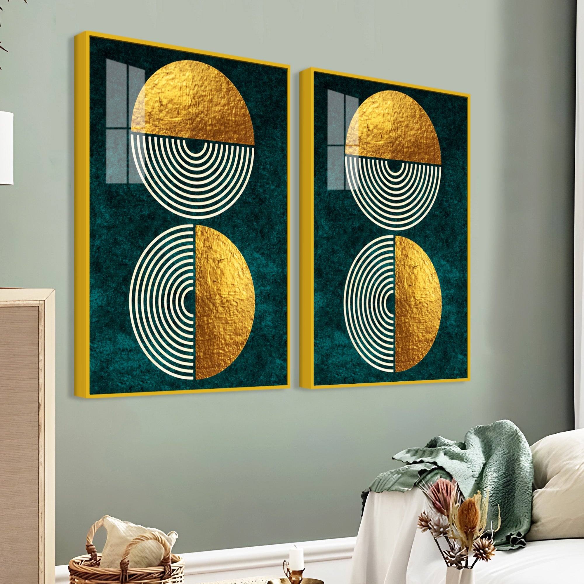 Geometric Circles Shapes Art Acrylic Floating Wall Painting Set Of 2