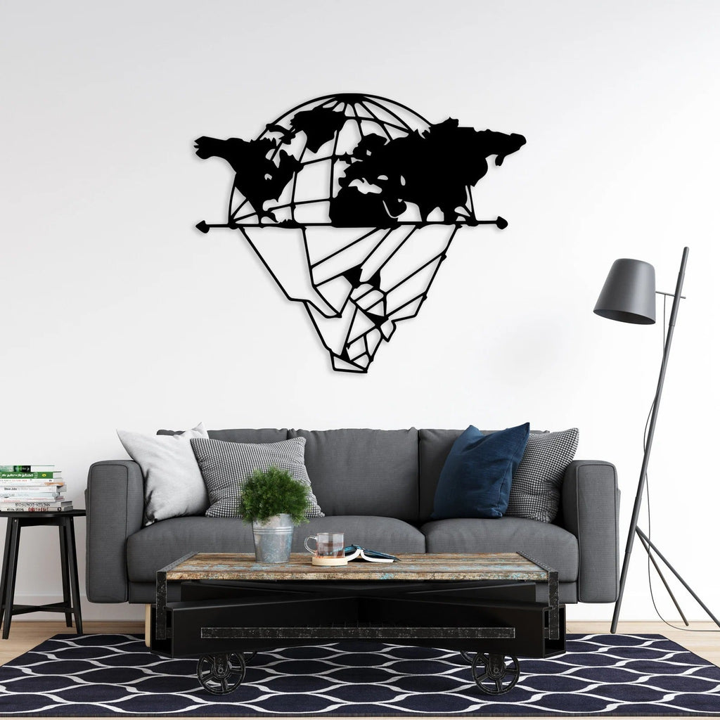Divided Globe World Map Metal Art Wall Decor