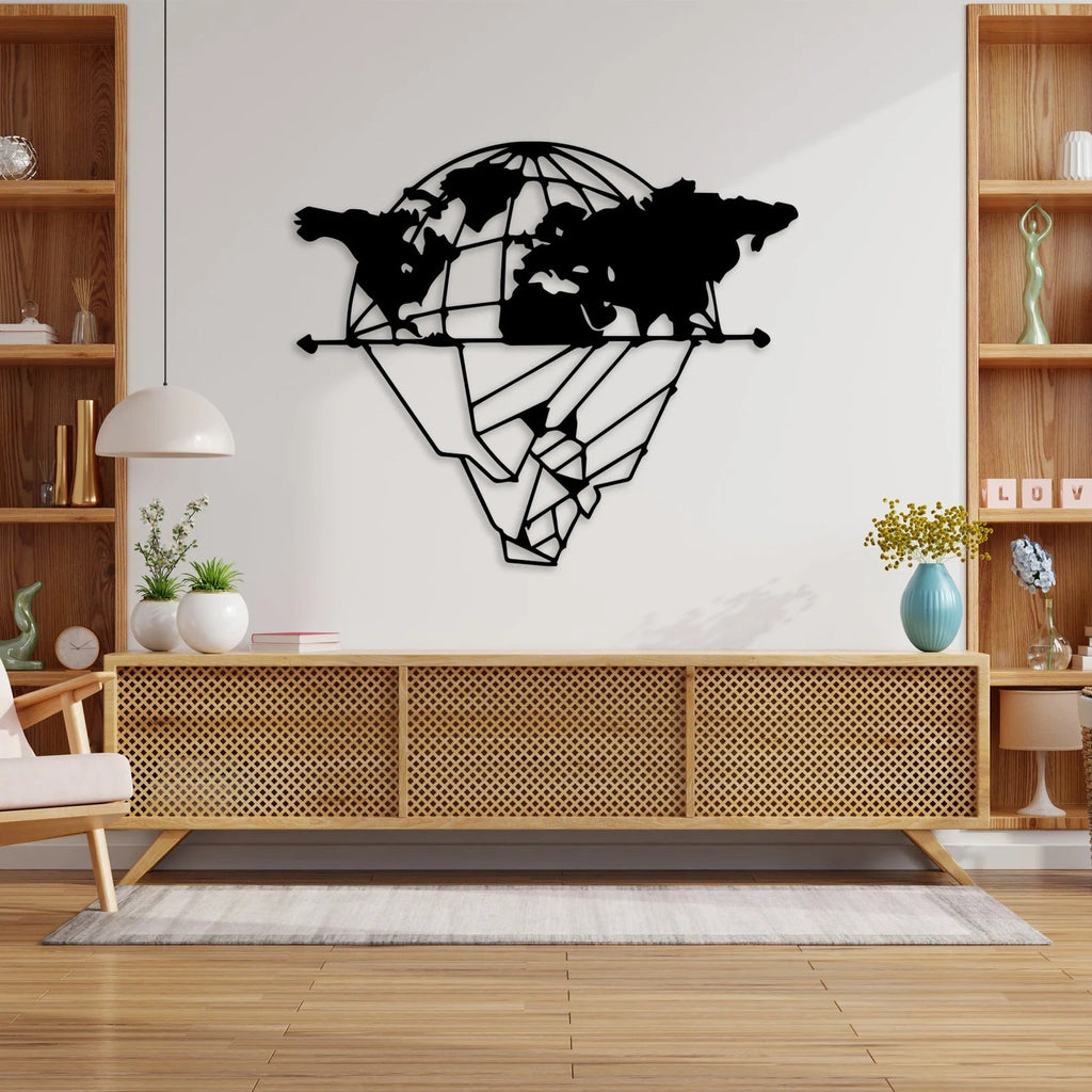 Divided Globe World Map Metal Art Wall Decor