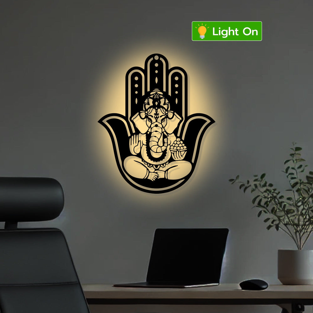 Divine Hamsa Ganesha Metal Art Devotion Wall Decor