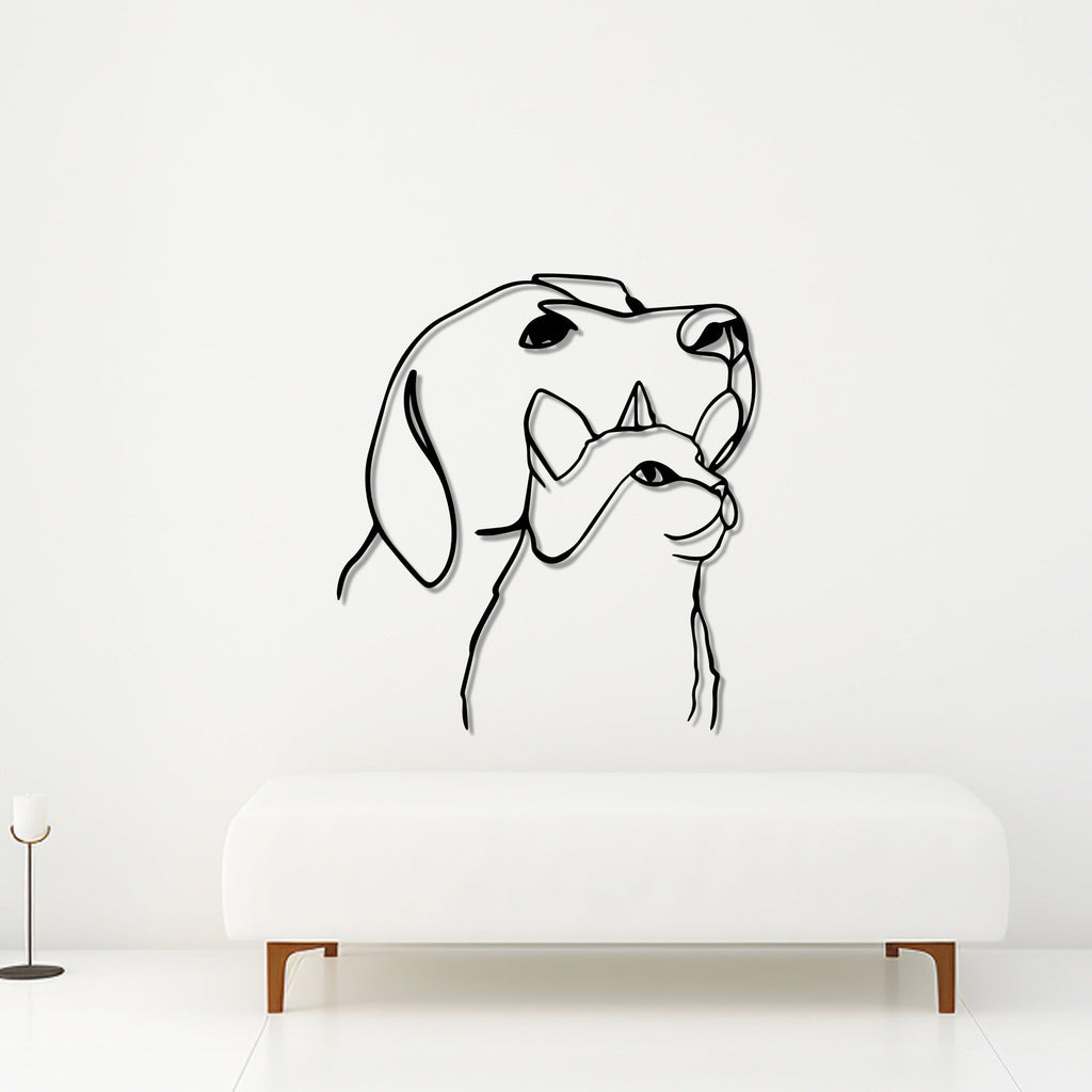 Dog & Cat Line Art Design Metal Art Wall Decor