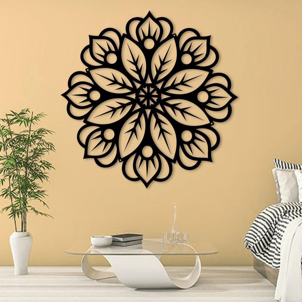 Floral Mandala Pattern Metal Art Wall Hanging Decor