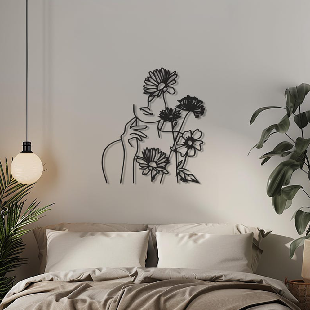 Flower Women Minimalist Line Metal Art Wall Decor