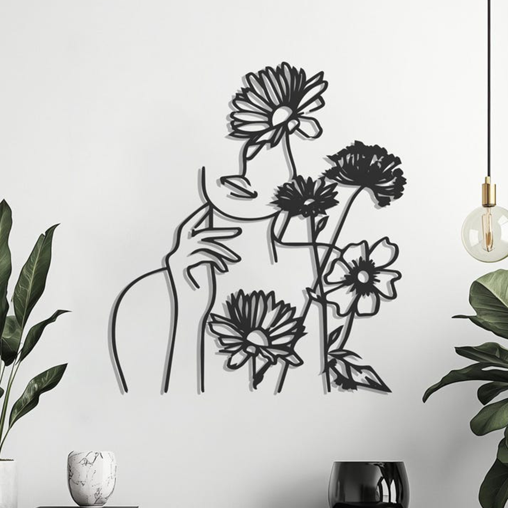 Flower Women Minimalist Line Metal Art Wall Decor