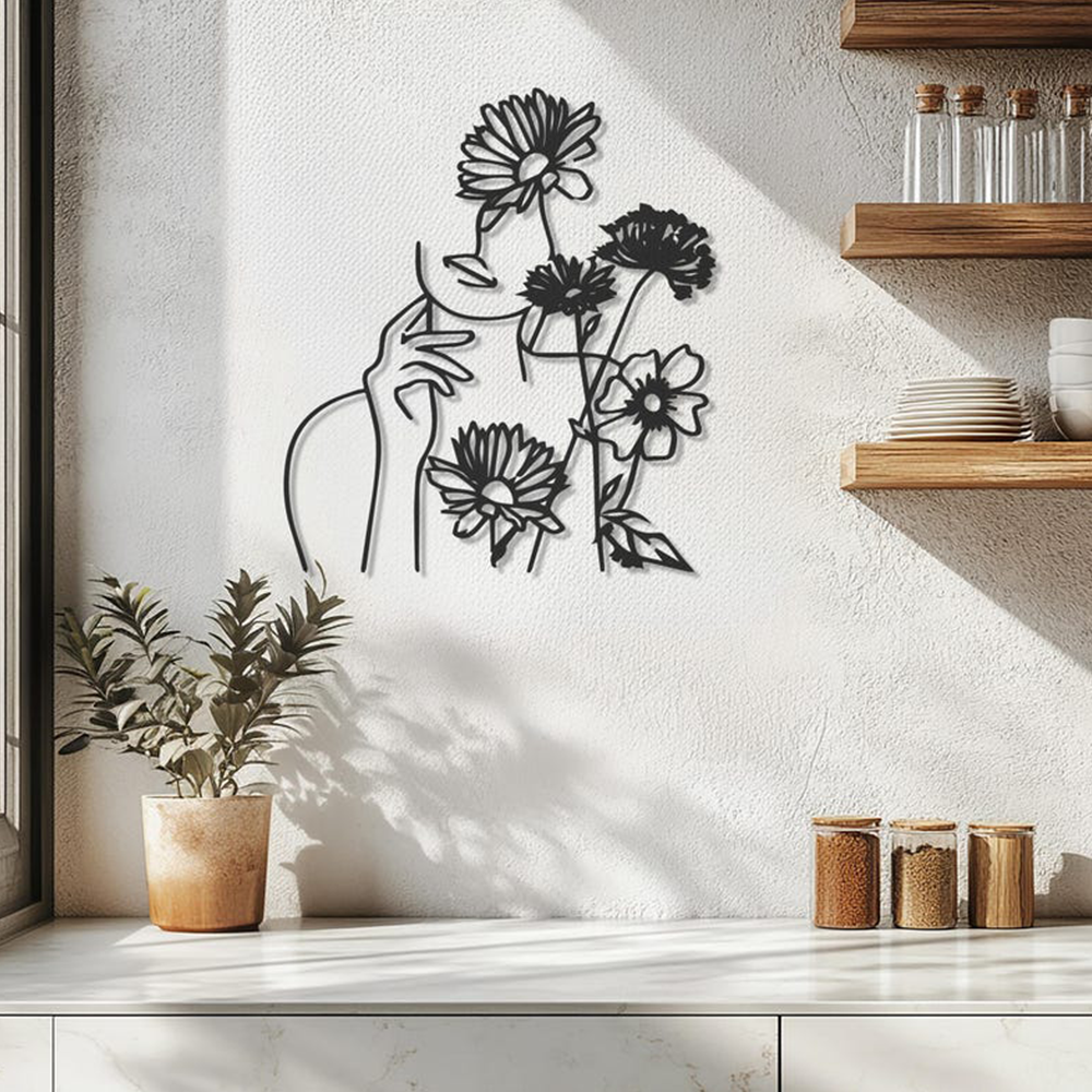 Flower Women Minimalist Line Metal Art Wall Decor