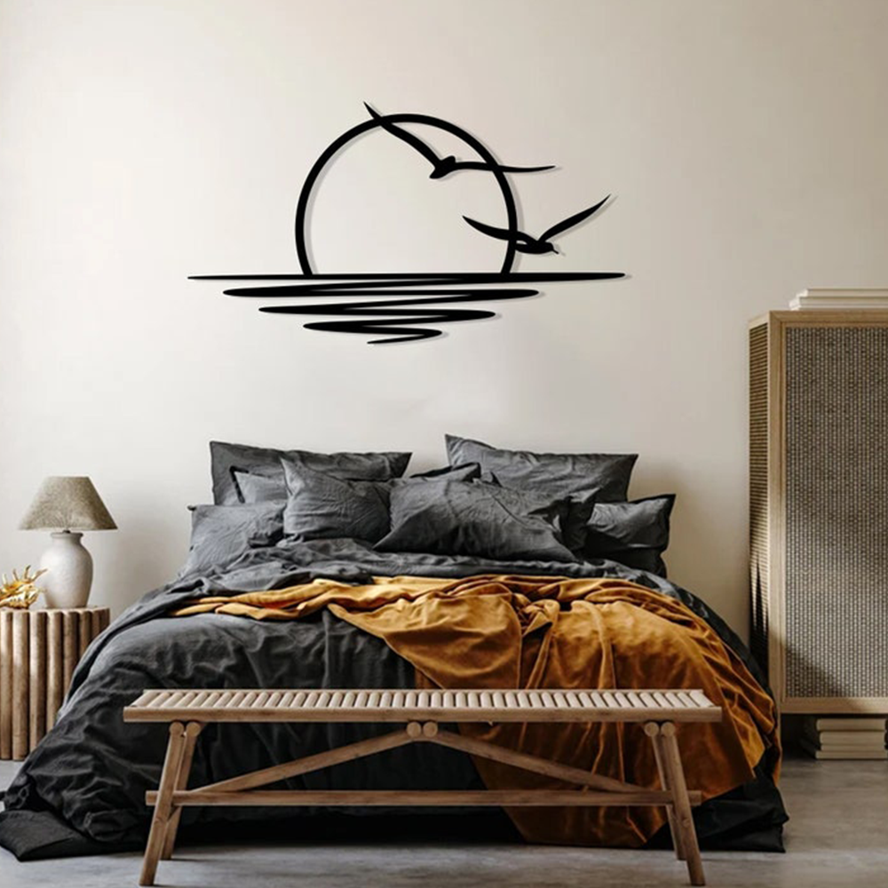 Flying Birds River Sunset Silhouette Metal Art Wall Decor