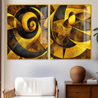 Geometric Abstract Golden Pattern Acrylic Floating Wall Painting Set of 2