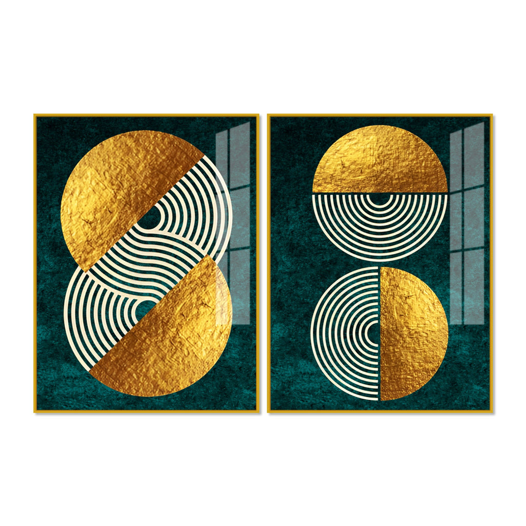 Geometric Circles Shapes Art Acrylic Floating Wall Painting Set Of 2