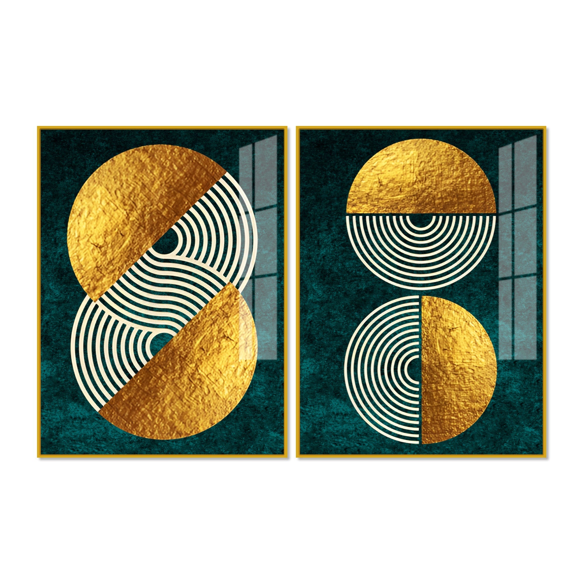Geometric Circles Shapes Art Acrylic Floating Wall Painting Set Of 2
