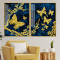 Gold Foil Butterfly Acrylic Art Floating Wall Painting Set Of 2