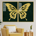 Golden Sparkling Butterfly Acrylic Floating Wall Painting Set of 2