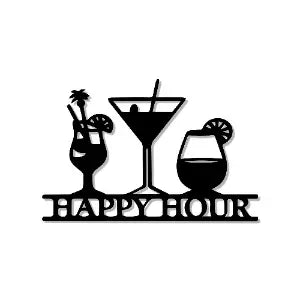 Happy Hour with Drinks Bar Sign Wall Metal Art Decor