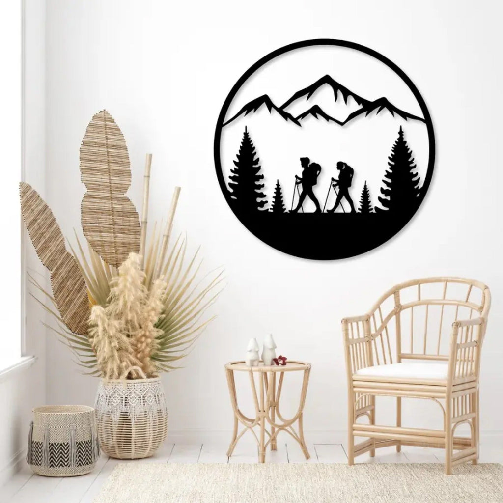 Hiking Adventure Mountains Trees Metal Art Wall Decor