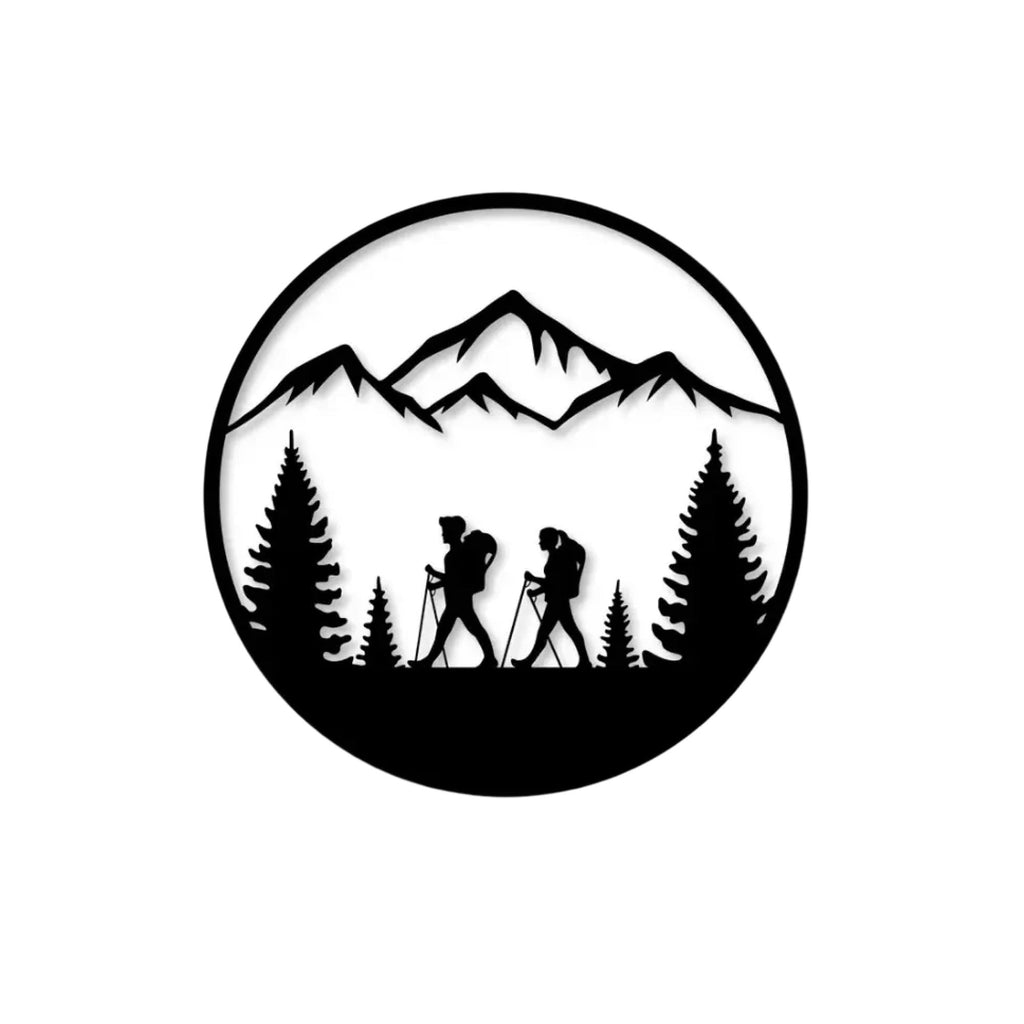 Hiking Adventure Mountains Trees Metal Art Wall Decor