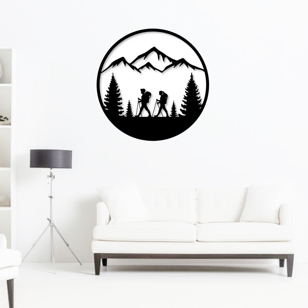 Hiking Adventure Mountains Trees Metal Art Wall Decor