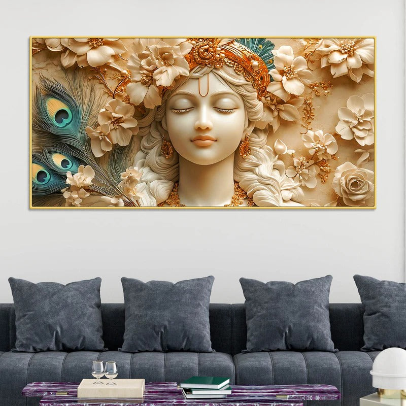 Elegant Lord Krishna Face Canvas Painting – Premium Spiritual Decor