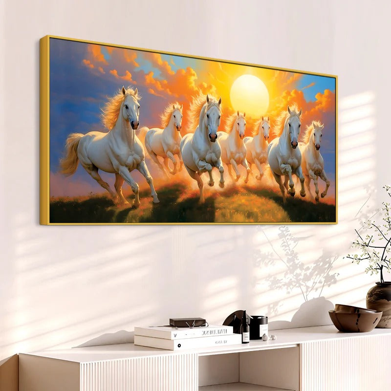 Seven Running Horses at Dawn Premium Wall Painting