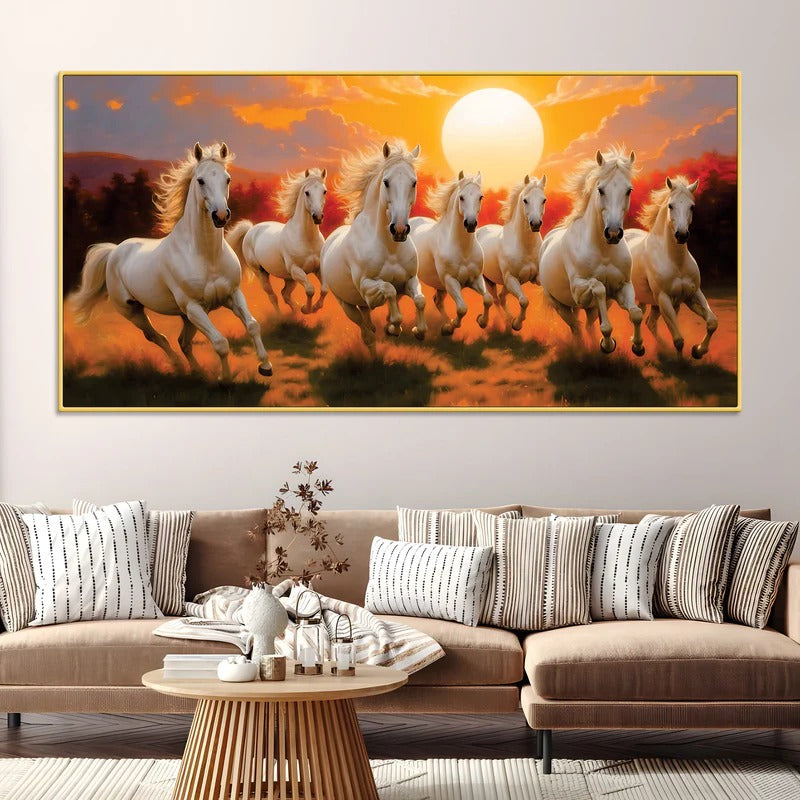 Seven Running Horses at Dawn Canvas Wall Painting