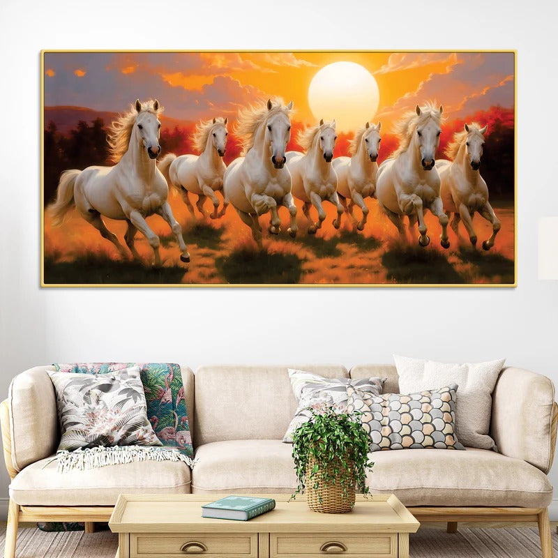 Seven Running Horses at Dawn Canvas Wall Painting