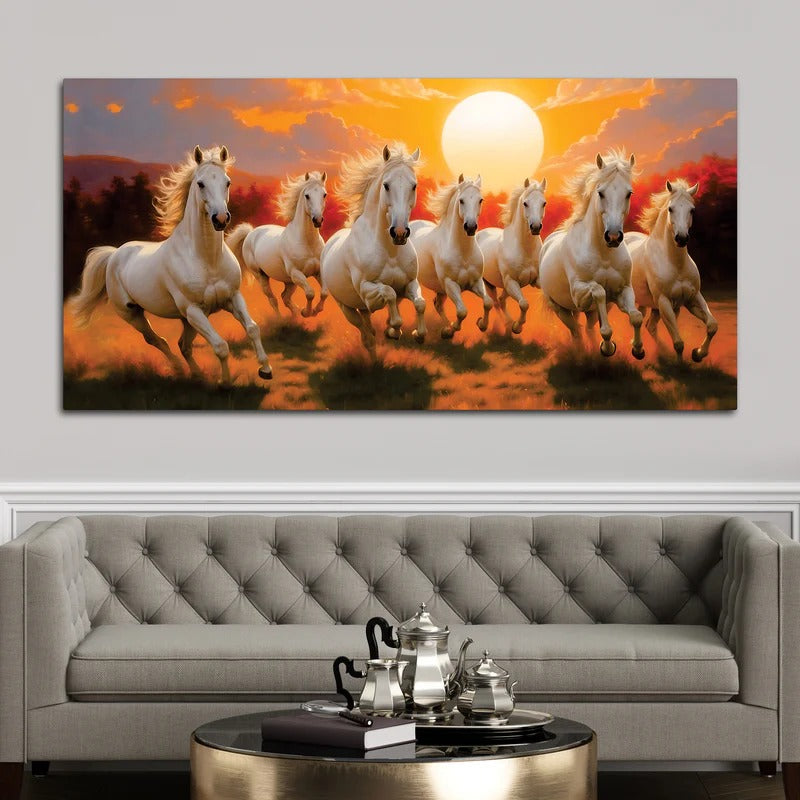 Seven Running Horses at Dawn Canvas Wall Painting