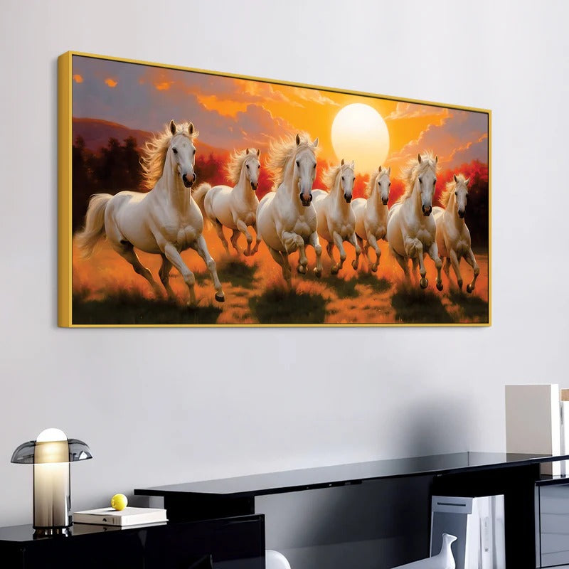 Seven Running Horses at Dawn Canvas Wall Painting