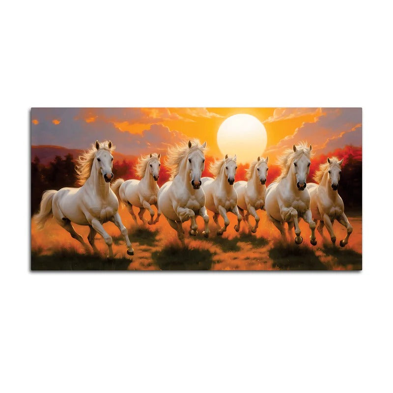 Seven Running Horses at Dawn Canvas Wall Painting