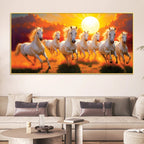Seven White Horses Running at Dawn Premium Wall Painting (Copy)