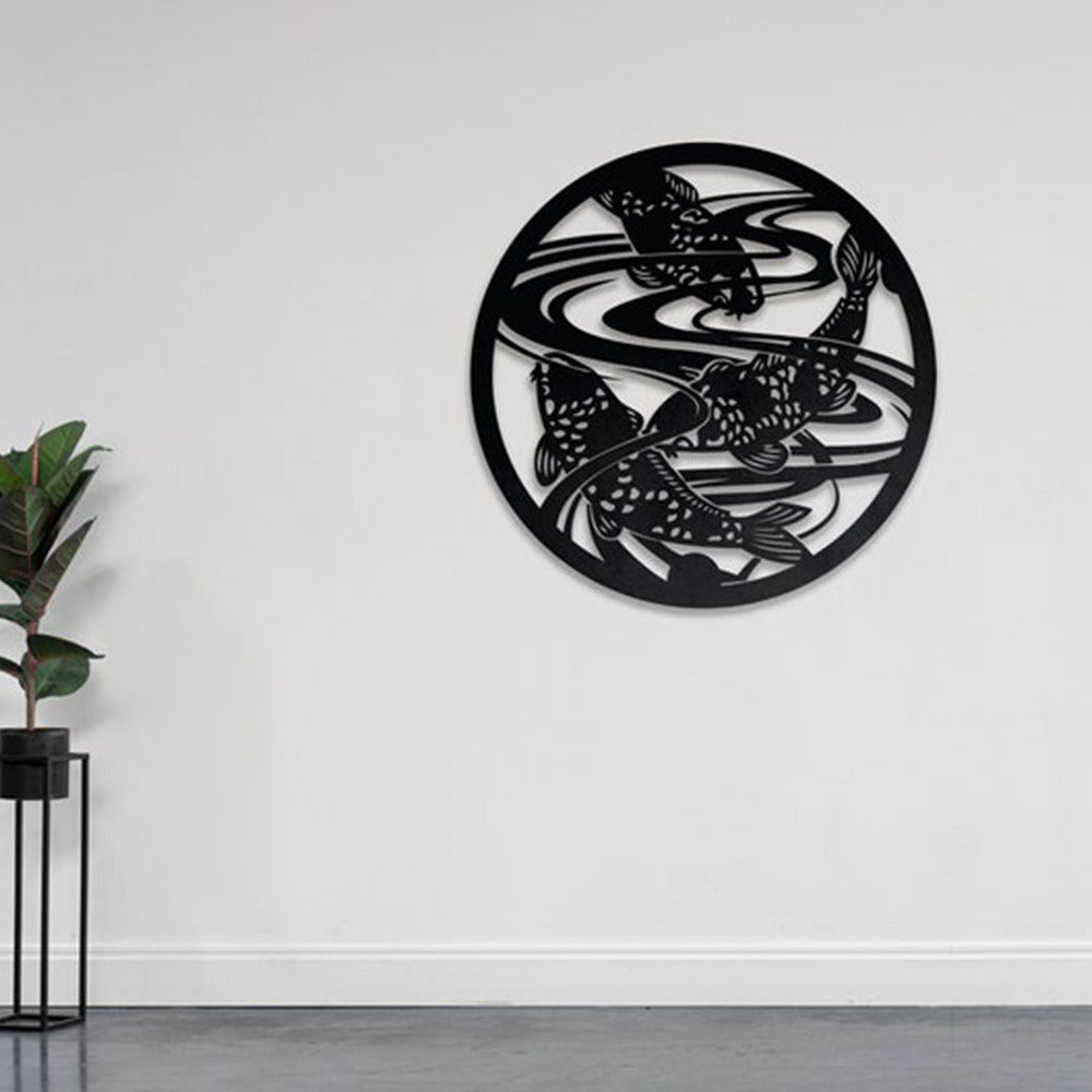 Koi Pond Harmony Design Metal Wall Art Decor