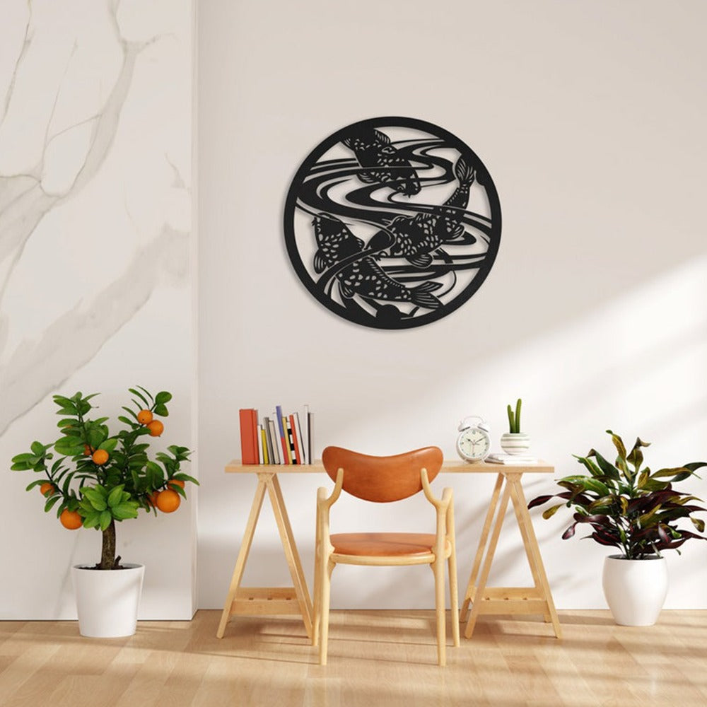 Koi Pond Harmony Design Metal Wall Art Decor