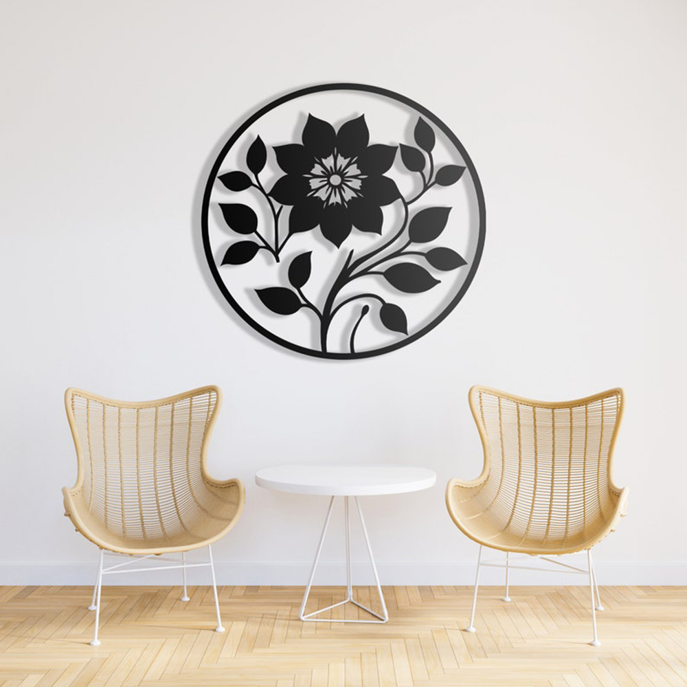 Leaf Flower Designed Circle Metal Art Wall Decor