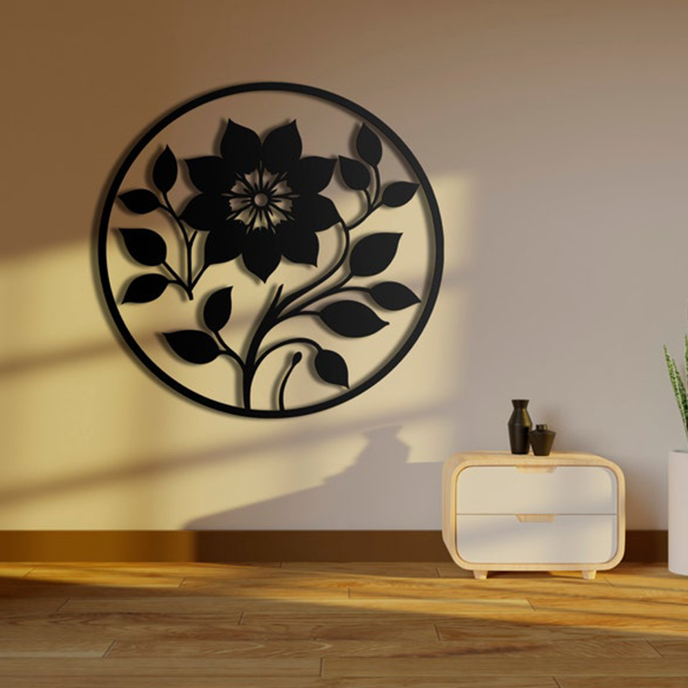 Leaf Flower Designed Circle Metal Art Wall Decor