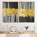 Luxurious Golden Textured Pattern Shapes Acrylic Floating Wall Painting Set Of 2