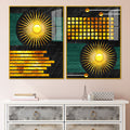 Luxury Decorative Golden Circles and Lines Dark Shape Acrylic Floating Wall Painting Set of 2
