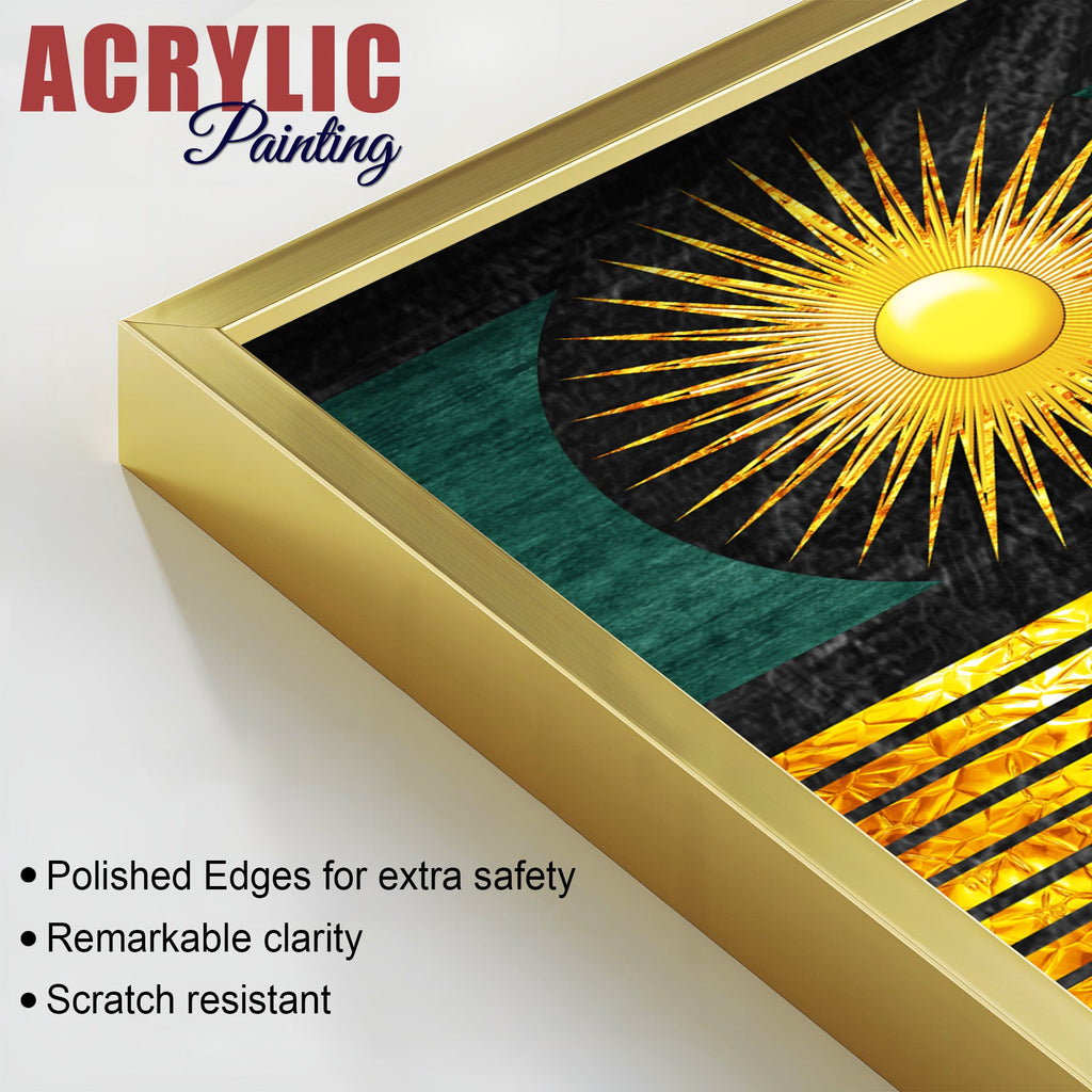 Luxury Decorative Golden Circles and Lines Dark Shape Acrylic Floating Wall Painting Set of 2