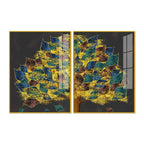 Luxury Golden Shiny Tufted Leaves Tree Acrylic Floating Wall Painting Set Of 2
