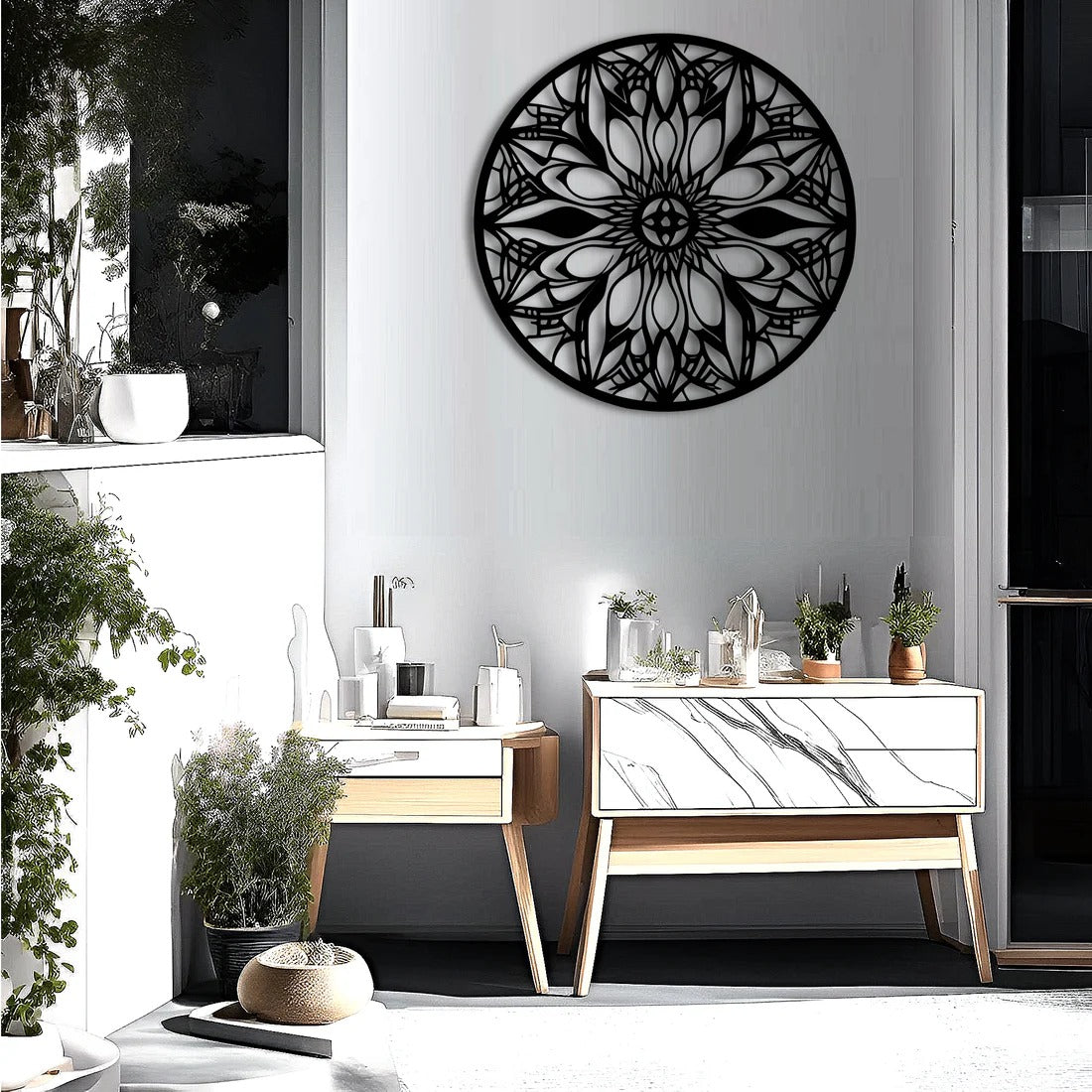 Mandala Art Design Flower Circle Metal Artwork Wall Decor