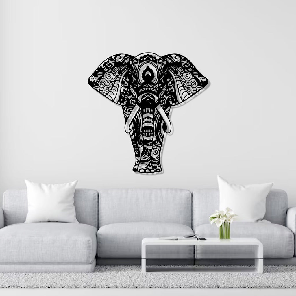 Mandala Pattern Elephant Design Metal Art Wall Decor