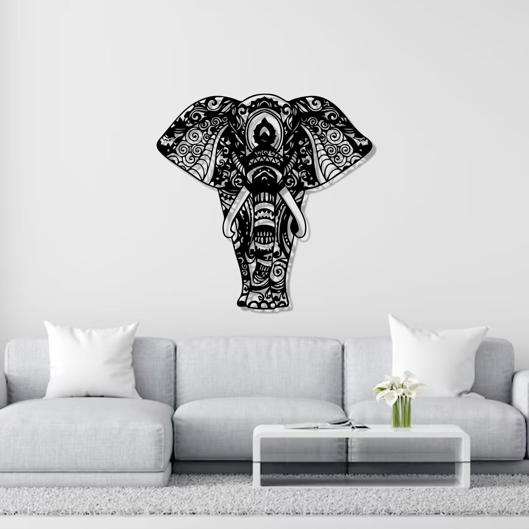 Mandala Pattern Elephant Design Metal Art Wall Decor