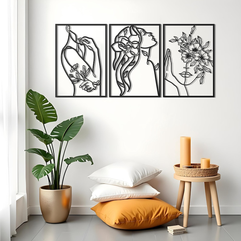 Minimalist Abstract Woman With Flower Metal Art Decor