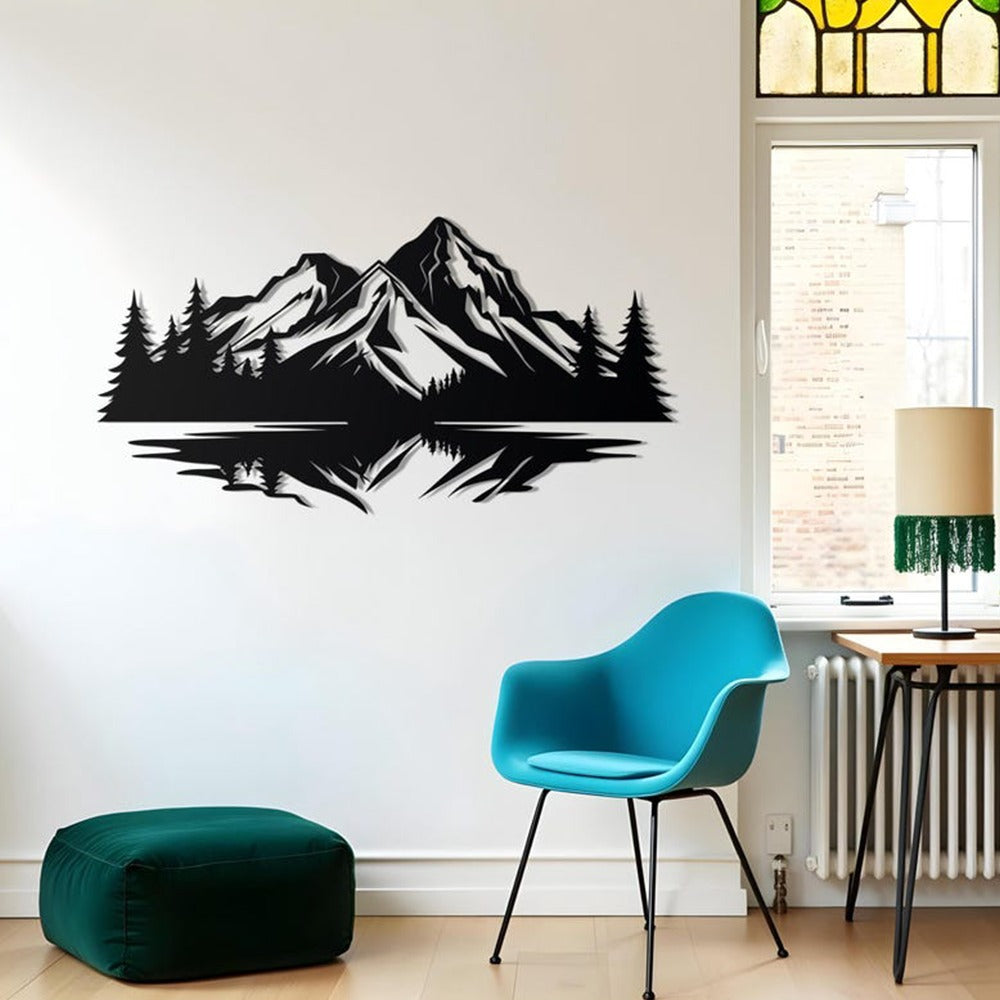 Mirrored Mountain Vista Scenery Metal Wall Art Decor